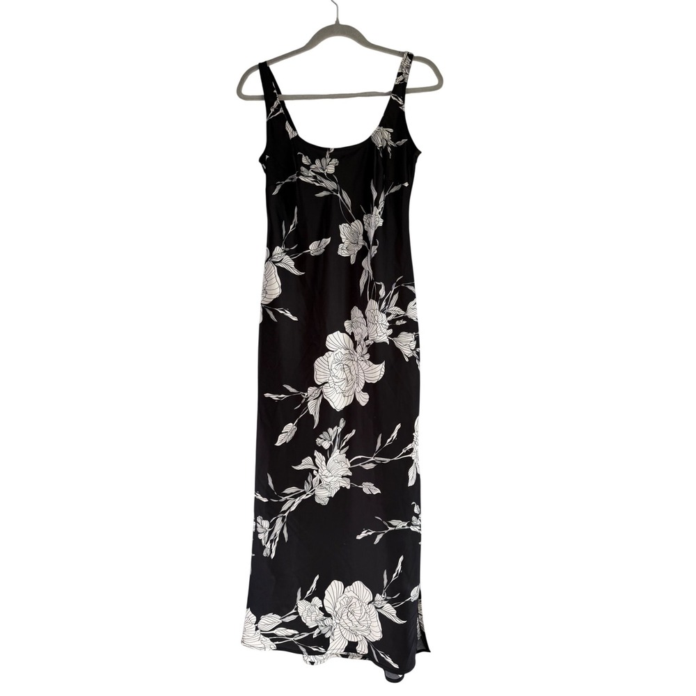 A New Day Womens XS Black White Floral Maxi Dress Sleeveless Summer VN1973122